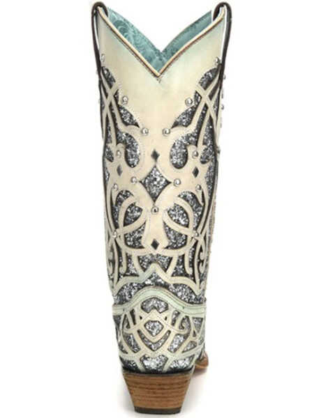 Image #5 - Corral Women's White Turquoise Glitter Chameleon Sun Boots - Snip Toe , White, hi-res