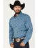 RANK 45 Men's Tie-Down Geo Print Button Down Western Shirt , Blue, hi-res