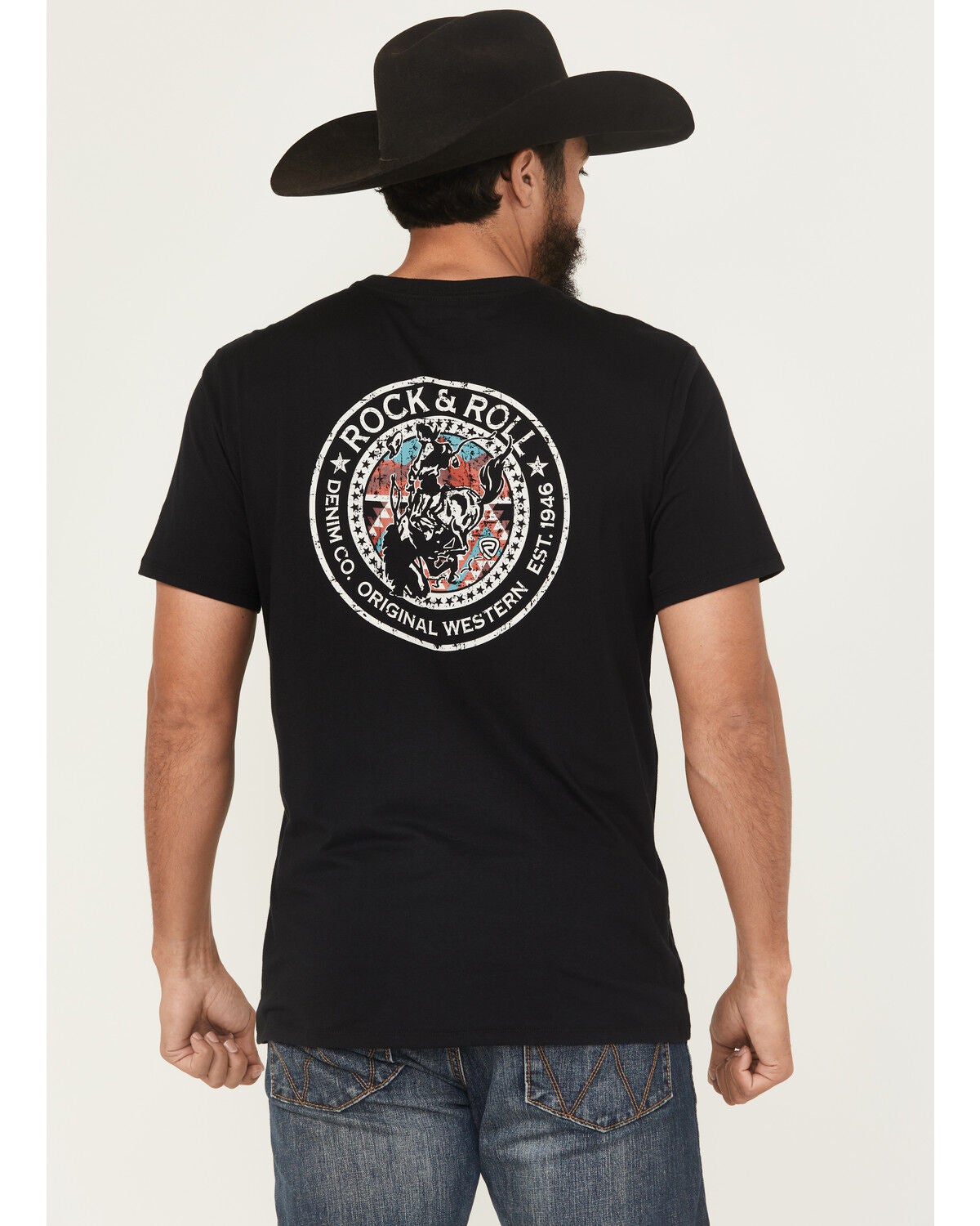Rock & Roll Denim Men's Bronc Rider Short Sleeve Graphic T-Shirt, Black, hi-res