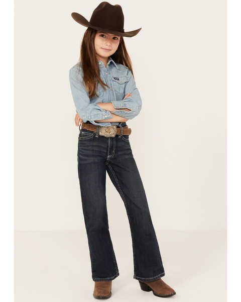 Wrangler Girls' Dark Wash Boot Cut Jeans, Indigo, hi-res