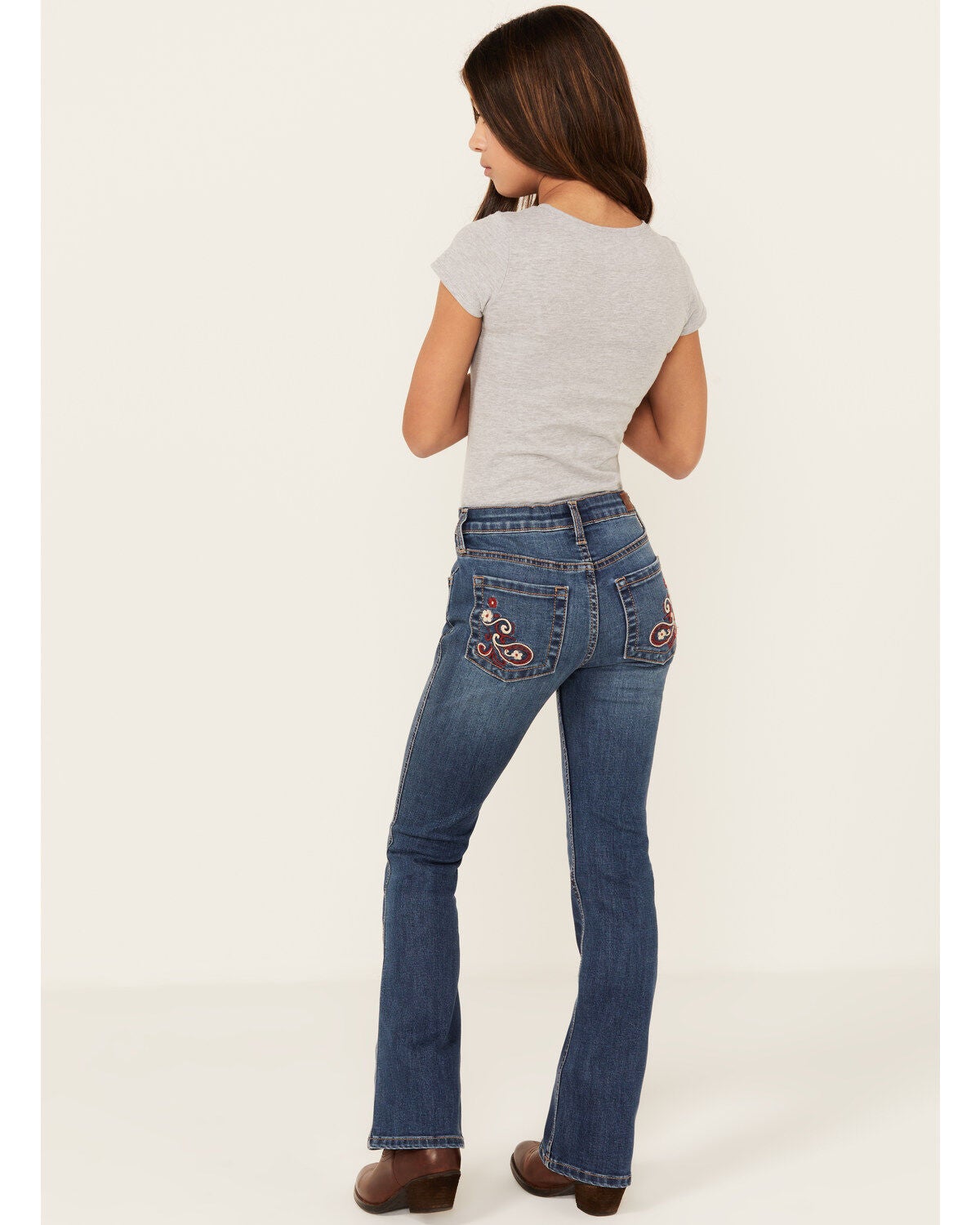 Shyanne Girls' Maren Medium Wash Embroidered Pocket Bootcut Comfort Stretch Denim Jeans, Medium Wash, hi-res