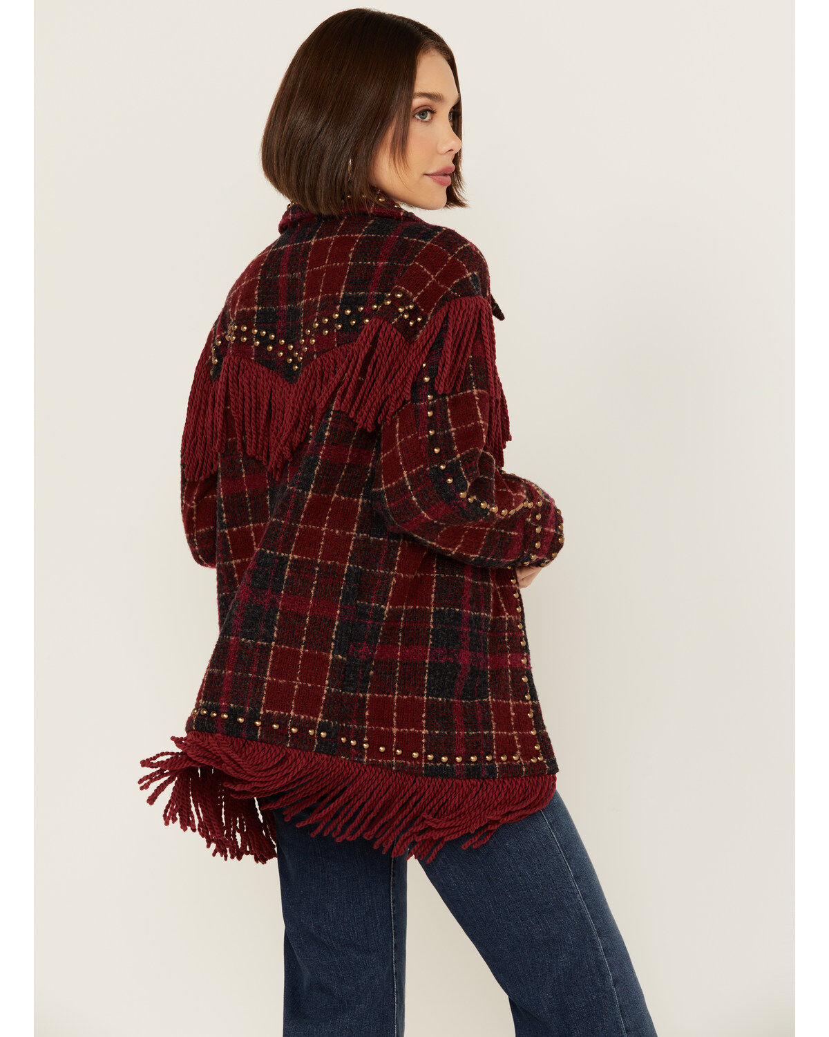 Image #4 - Vocal Women's Tweed Plaid Fringe Jacket, , hi-res
