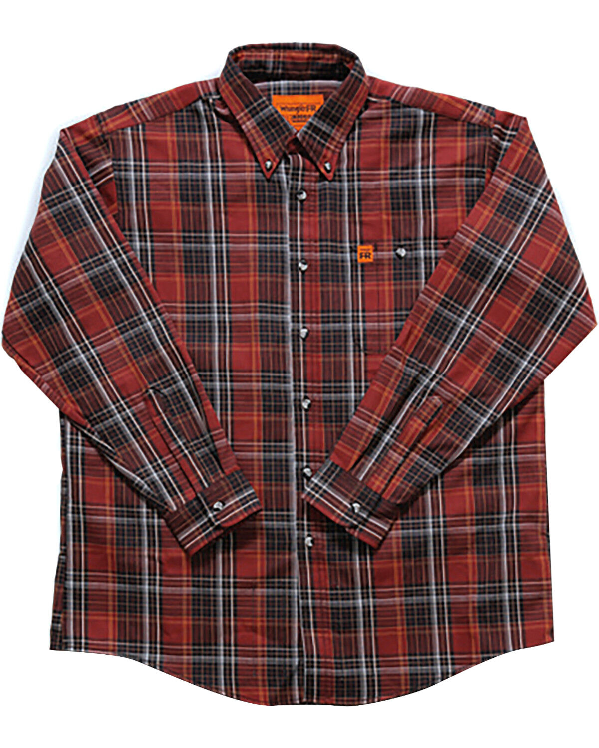 Image #1 - Wrangler Men's Rust Plaid Flame Resistant Long Sleeve Work Shirt - Tall , , hi-res