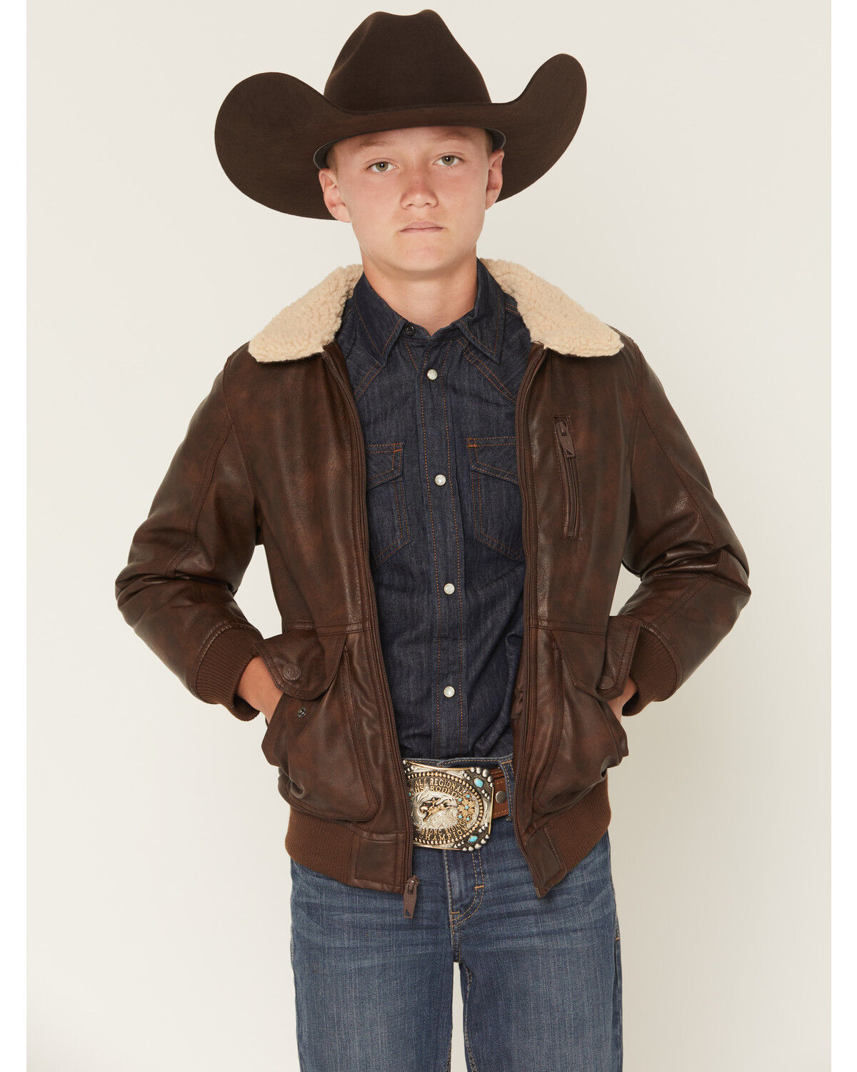 Image #1 - Urban Republic Boys' Faux Leather Aviator Jacket, Dark Brown, hi-res