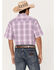 Panhandle Select Men's Check Plaid Short Sleeve Dark Orchid Snap Western Shirt , Purple, hi-res