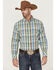 Resistol Men's Hampton Plaid Print Long Sleeve Button Down Western Shirt , Light Green, hi-res