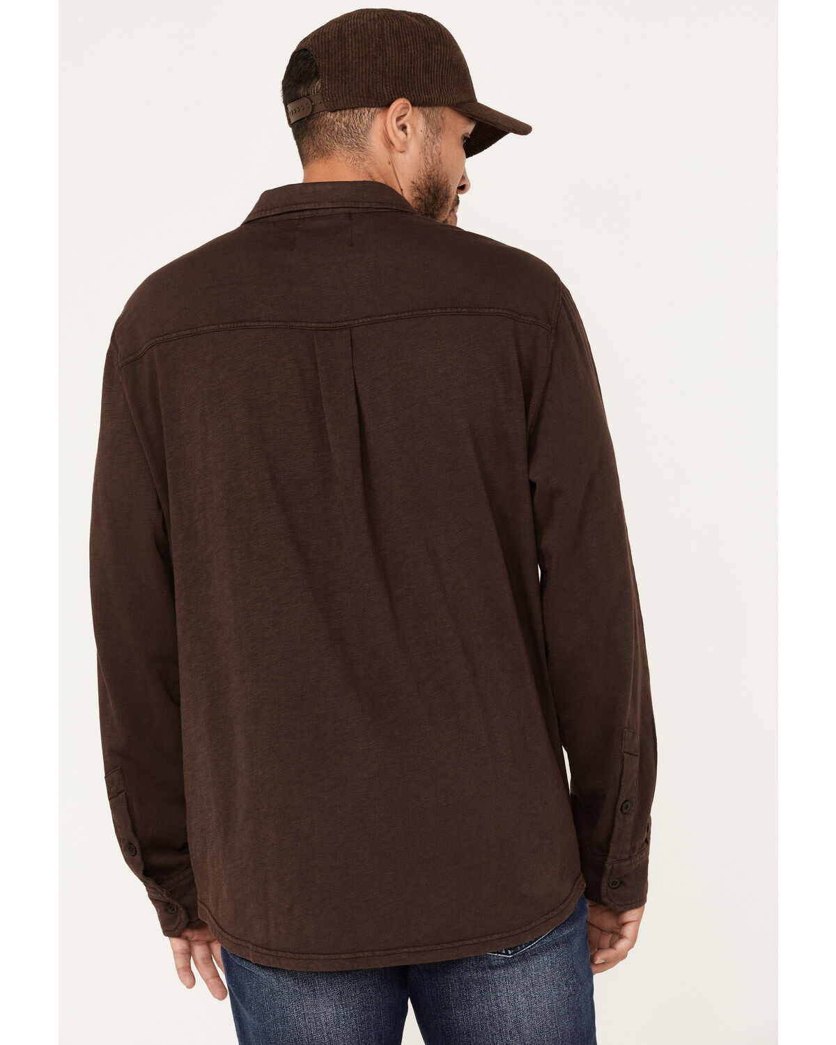 Image #4 - Brothers and Sons Men's Solid Pigment Slub Button Down Western Shirt, Dark Brown, hi-res