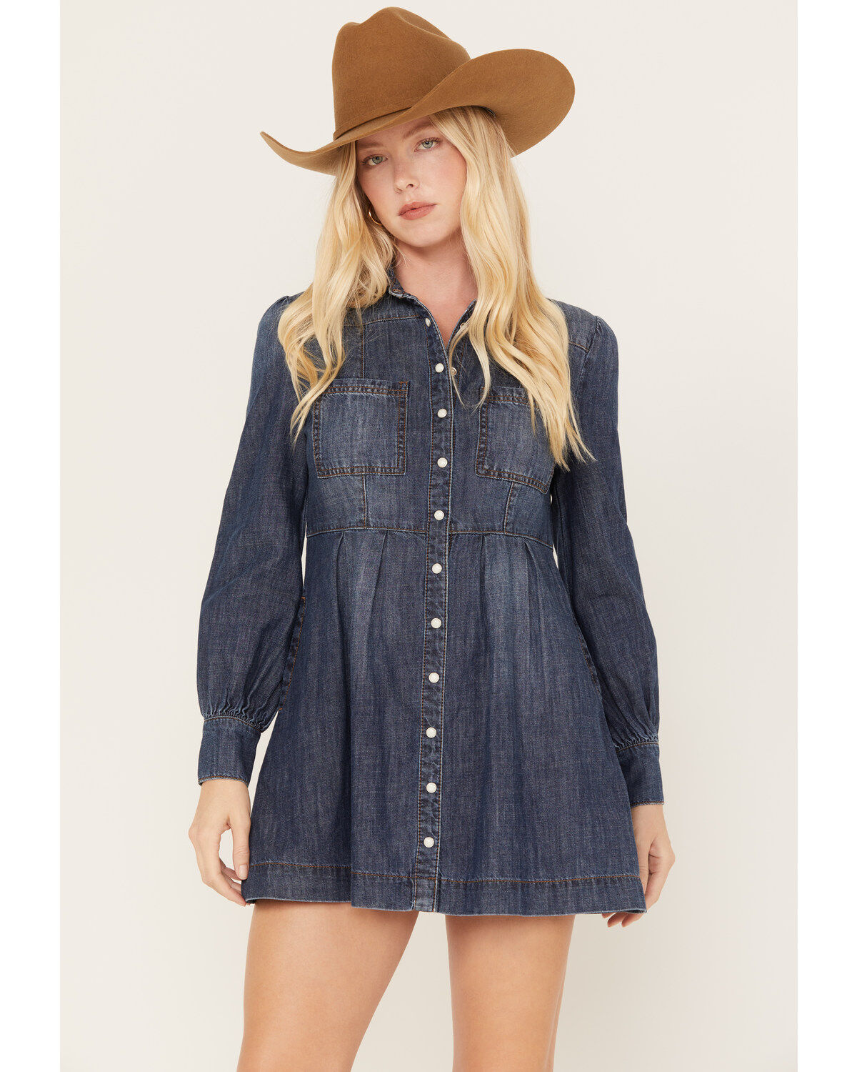 Image #1 - Shyanne Women's Medium Wash Long Sleeve Denim Shirt Dress, , hi-res