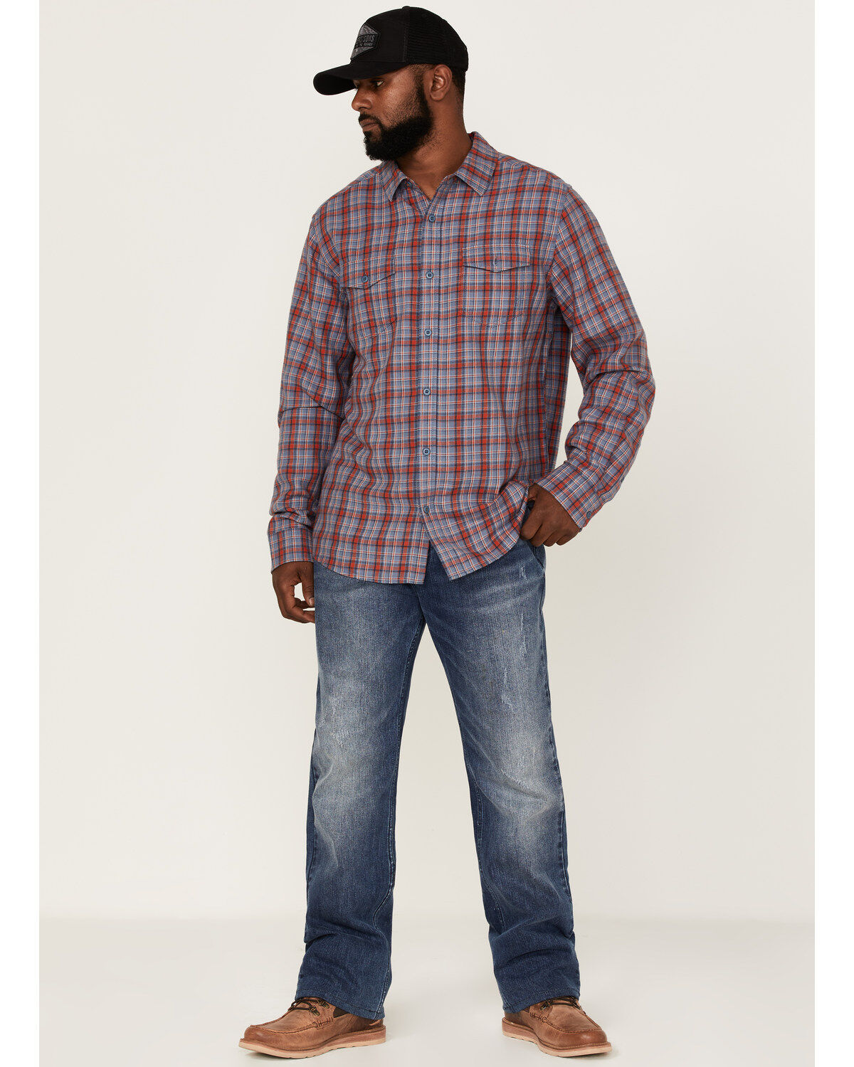 Image #2 - Brothers and Sons Men's Plaid Print Long Sleeve Button Down Western Shirt, Indigo, hi-res