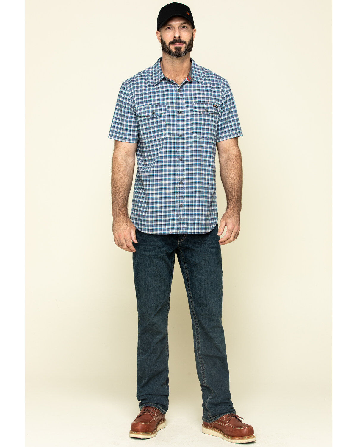 Image #6 - Hawx Men's Skyhawk Indigo Plaid Short Sleeve Work Shirt - Tall, , hi-res