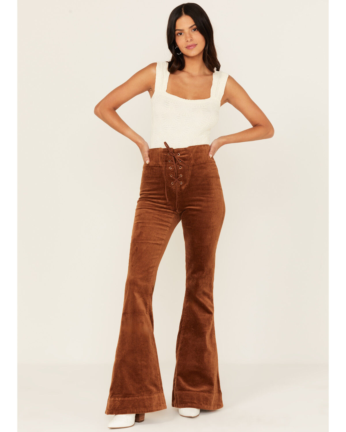 Image #1 - Show Me Your Mumu Women's Cam High Rise Corduroy Bell Bottom Pants, Brown, hi-res
