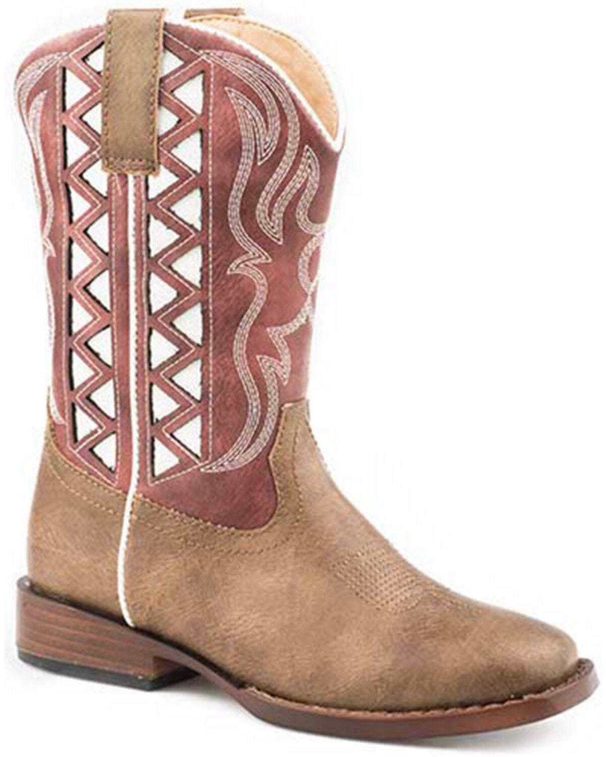 Roper Girls' Askook Western Boots - Broad Square Toe, Red, hi-res