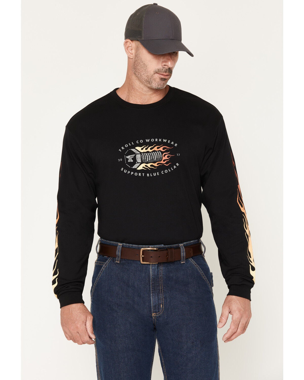 Image #1 - Troll Co Men's FR Firebolt Long Sleeve Graphic Work T-Shirt, Black, hi-res