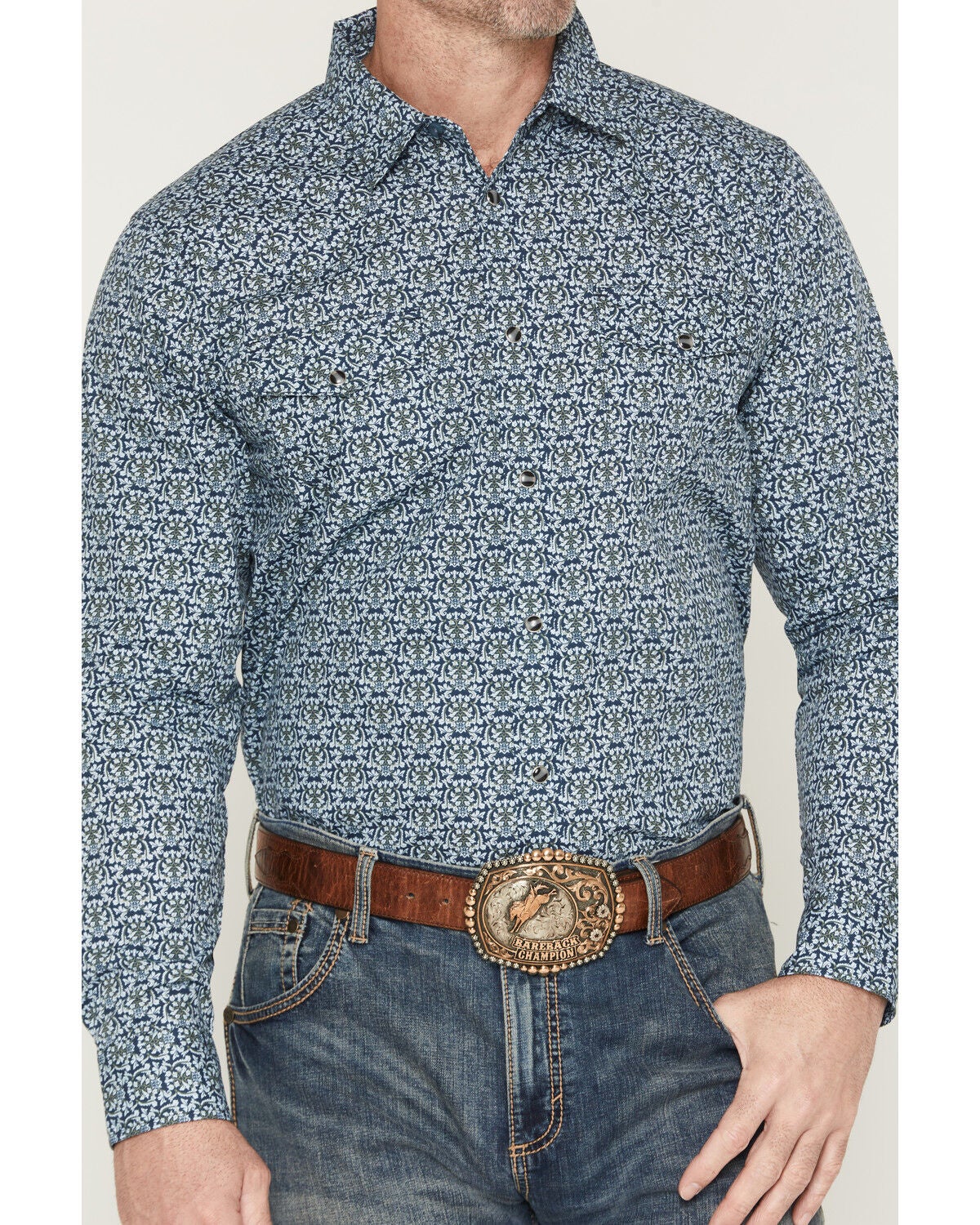 Image #3 - Gibson Trading Co Men's Evanscille Medallion Print Long Sleeve Snap Western Shirt, Navy, hi-res
