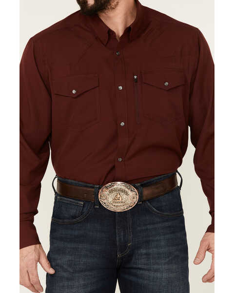 Image #3 - RANK 45® Men's Roughie Performance Long Sleeve Snap Solid Western Shirt , Burgundy, hi-res