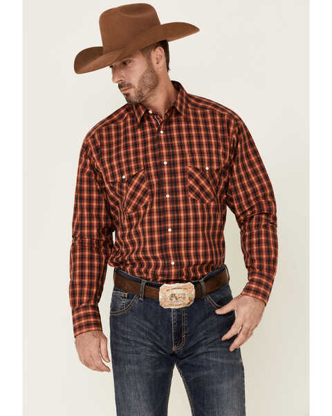Ariat Men's Pepi Small Plaid Print Long Sleeve Snap Western Shirt , Orange, hi-res