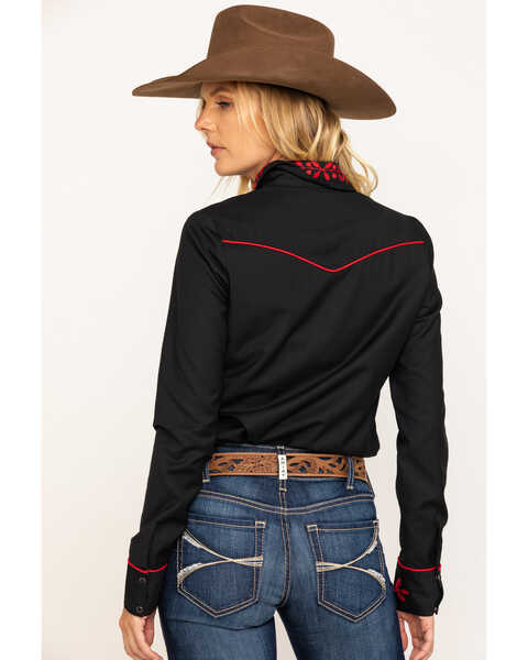 Image #2 - Roper Women's Black Red Rose Embroidered Rodeo Shirt , , hi-res