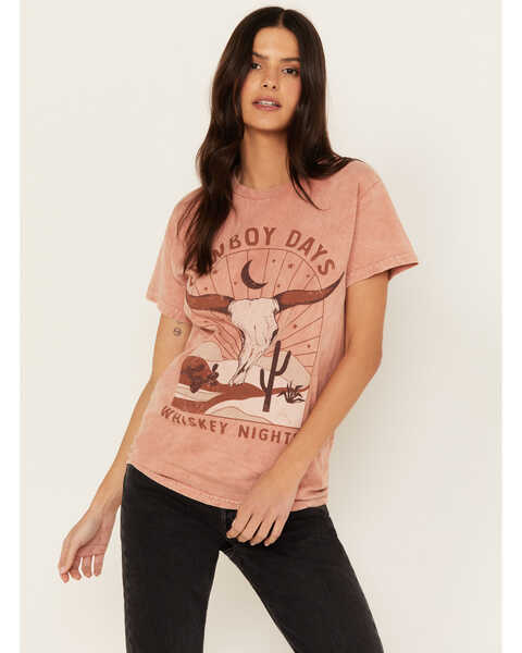 Youth in Revolt Women's Cowboy Days Short Sleeve Graphic Tee, Coral, hi-res