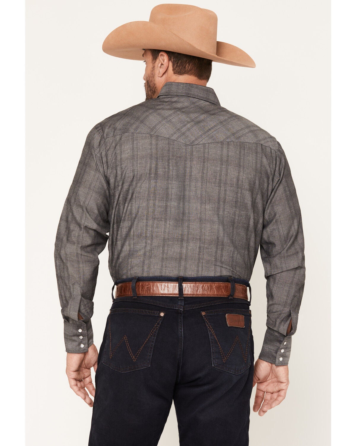 Image #4 - Ely Walker Men's Chambray Long Sleeve Pearl Snap Western Shirt, Black, hi-res