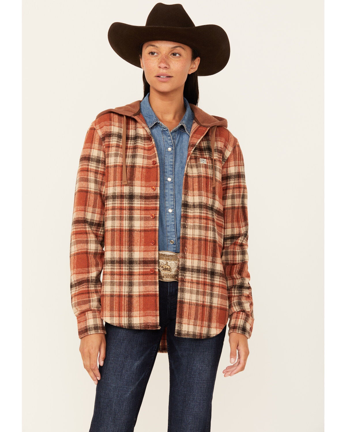 Kimes Ranch Delano Plaid Print Hooded Flannel Jacket, Rust Copper, hi-res