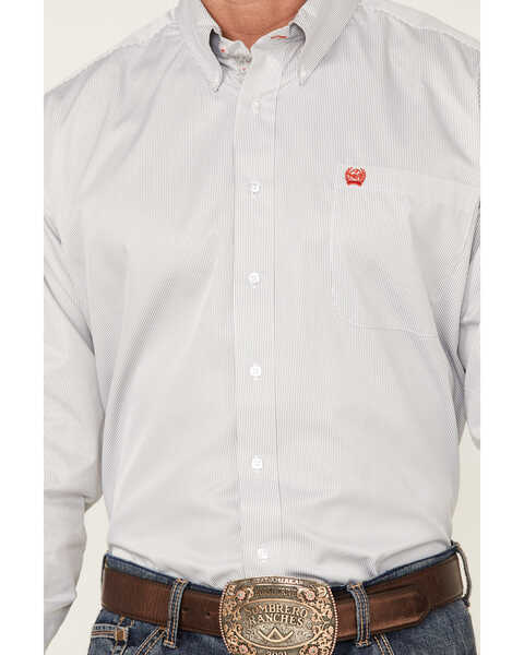 Cinch Men's Stretch Stripe Long Sleeve Button Down Western Shirt , White, hi-res