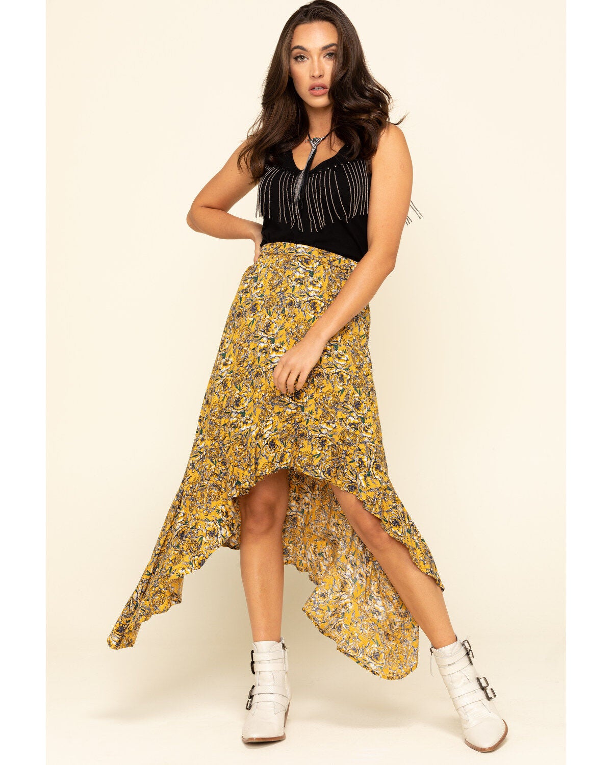 Image #6 - Rock & Roll Denim Women's Mustard Floral Hanky Skirt, , hi-res