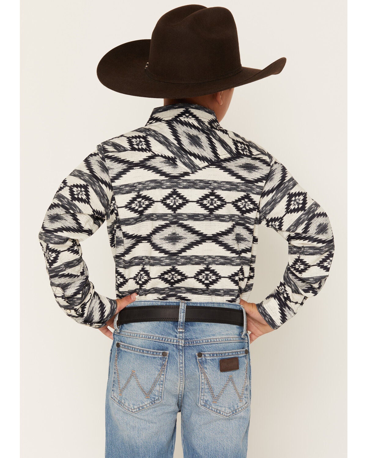 Image #4 - Cody James Boys' Tiki Room Southwestern Striped Long Sleeve Snap Stretch Western Shirt, Blue, hi-res
