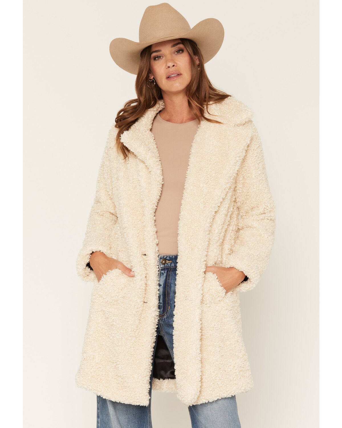 Image #1 - Becca Women's Sherpa Button Up Coat, Ivory, hi-res