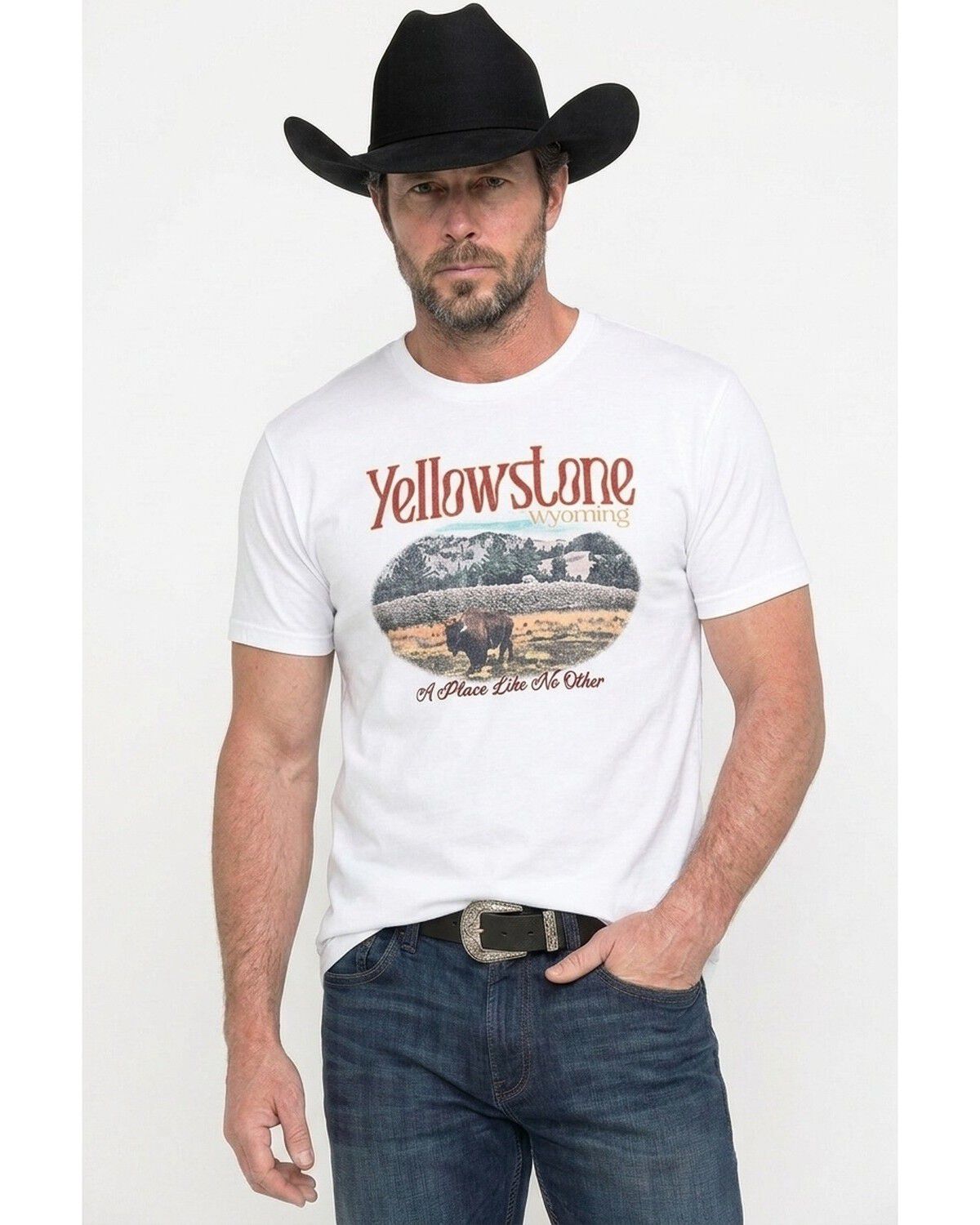 Americana Men's Yellowstone Vintage Short Sleeve Graphic T-Shirt, White, hi-res