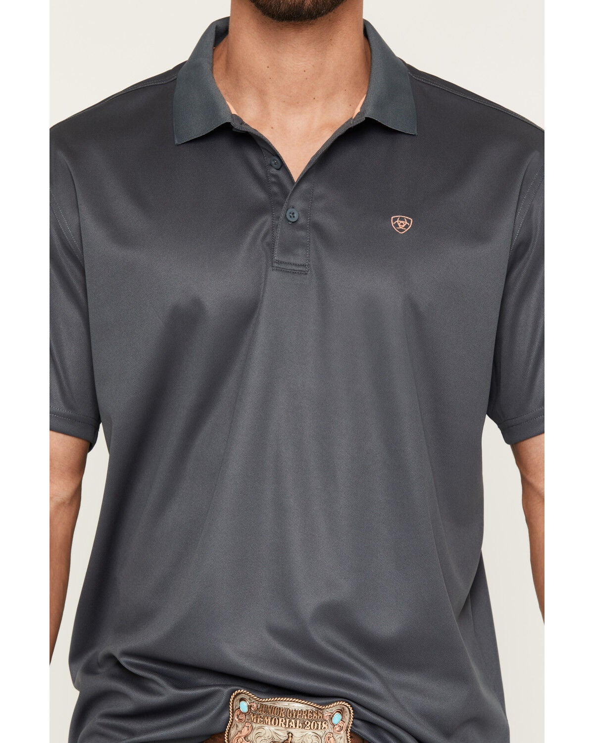 Image #3 - Ariat Men's TEK Solid Classic Fit Short Sleeve Button-Down Polo Shirt, Dark Grey, hi-res