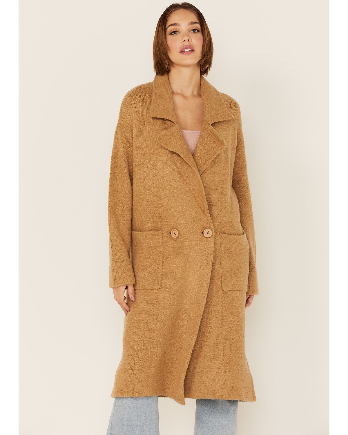 camel knit coat
