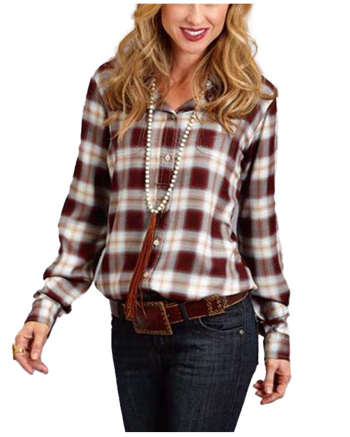 Stetson Women's Brown Plaid Long Sleeve Western Shirt, Brown, hi-res