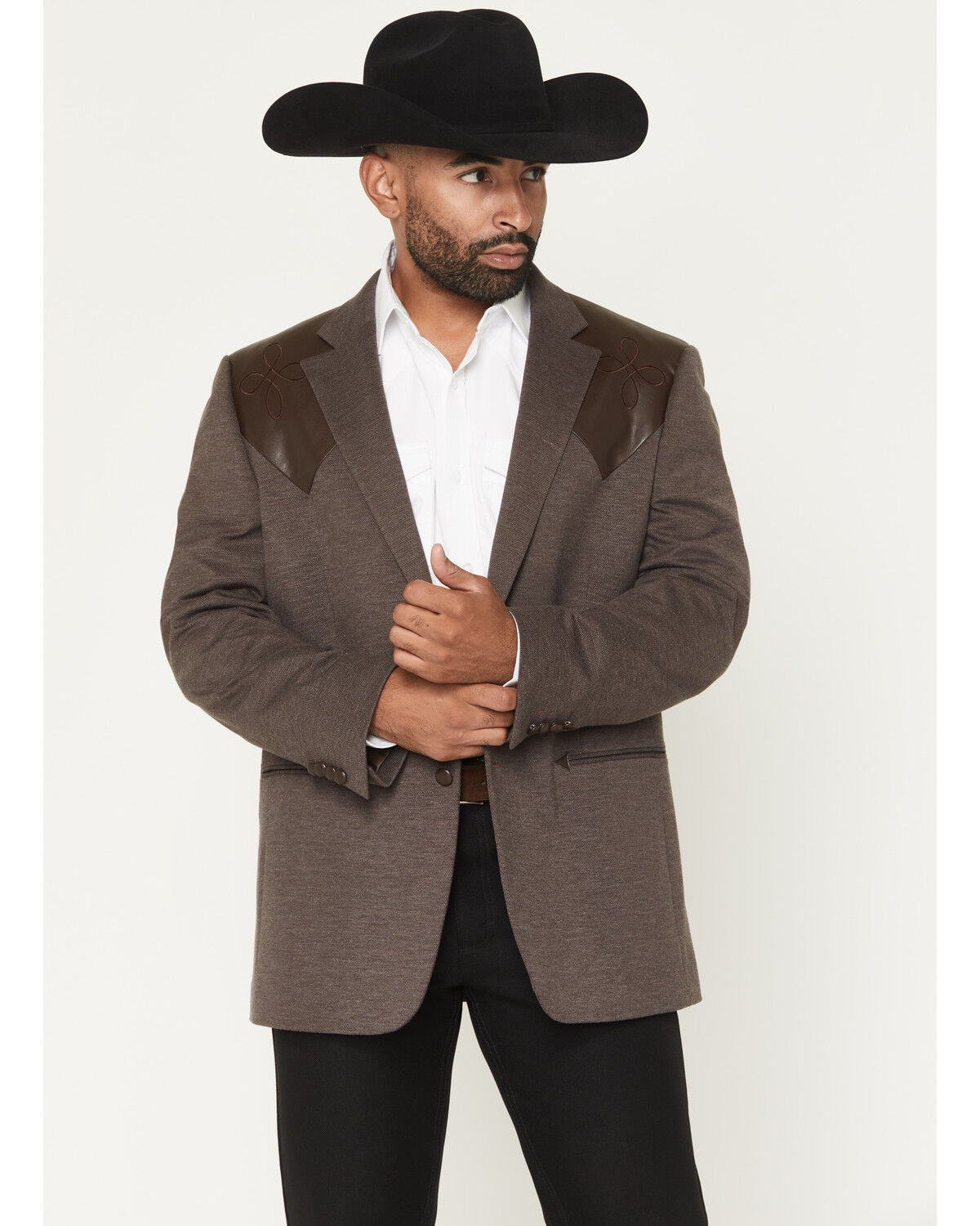Image #1 - Cody James Men's Knoxville Faux Leather Western Yoke Sportcoat, Brown, hi-res