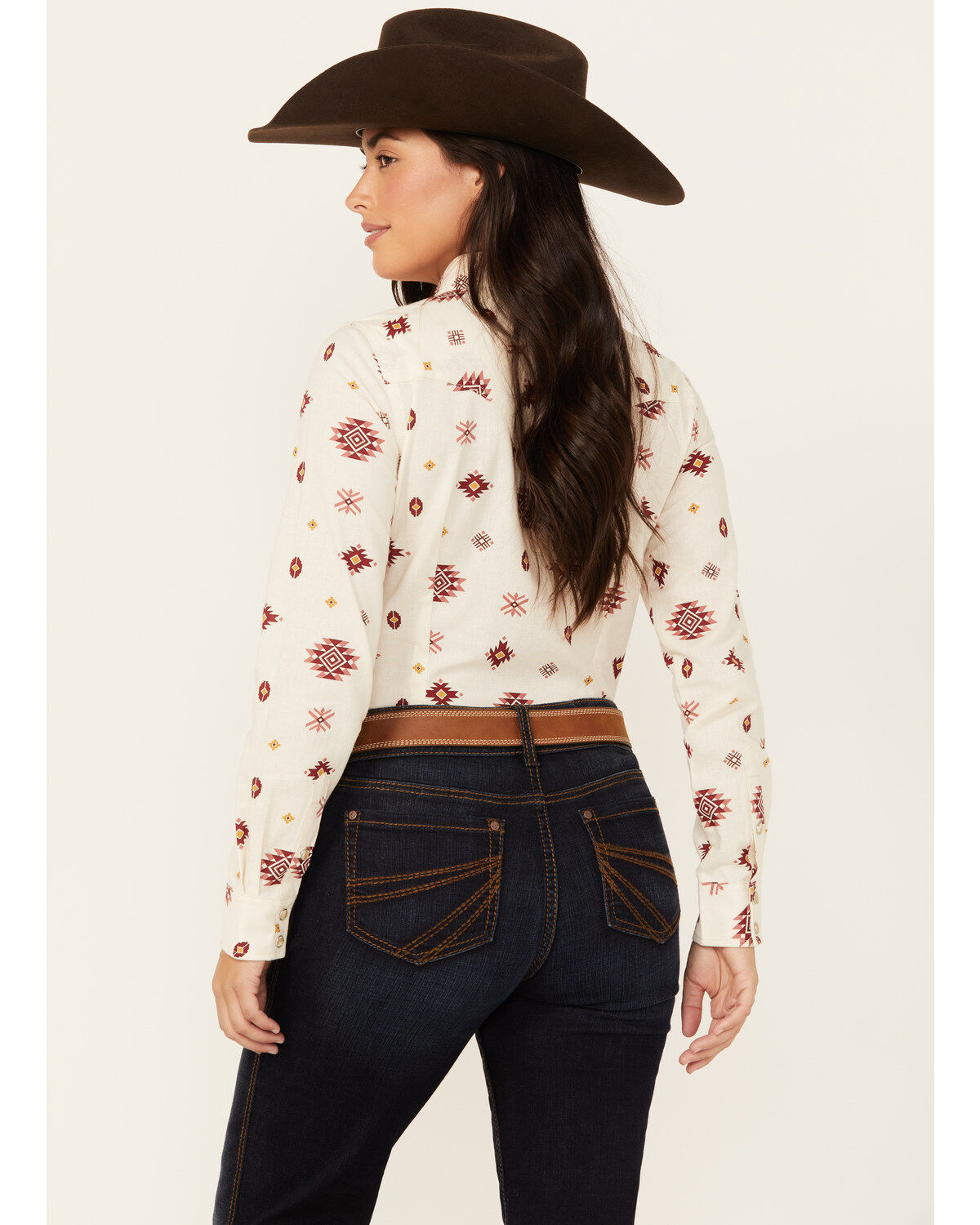 Image #4 - Wrangler Women's Boot Barn Exclusive Southwestern Print Long Sleeve Snap Flannel Shirt, White, hi-res