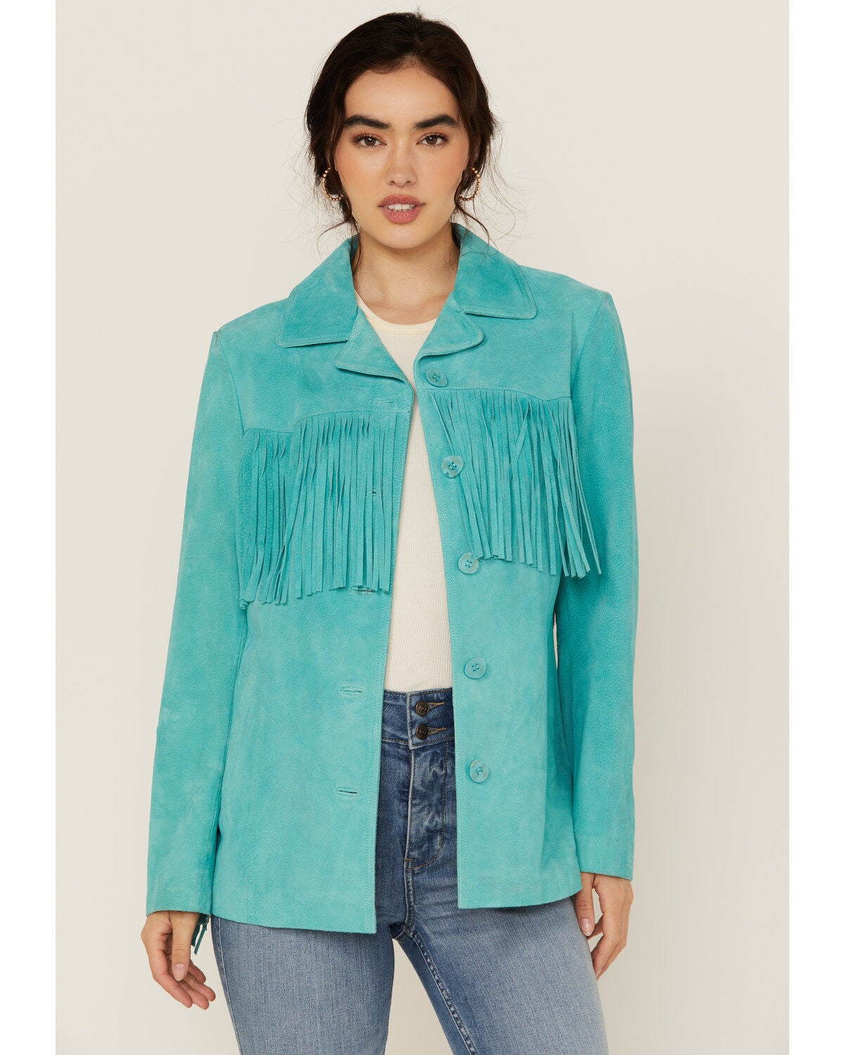 Scully Women's Solid Fringe Blazer, Turquoise, hi-res
