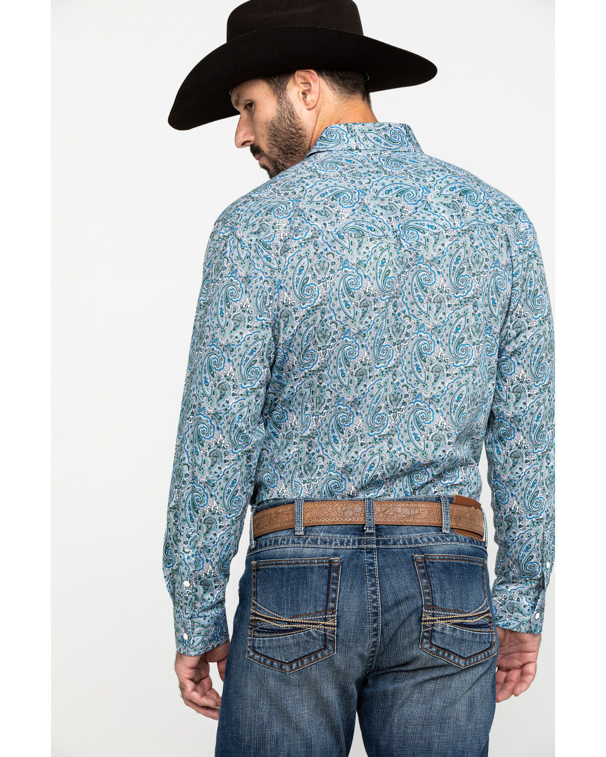 Image #2 - Scully Signature Soft Series Men's Turquoise Paisley Print Long Sleeve Western Shirt, , hi-res