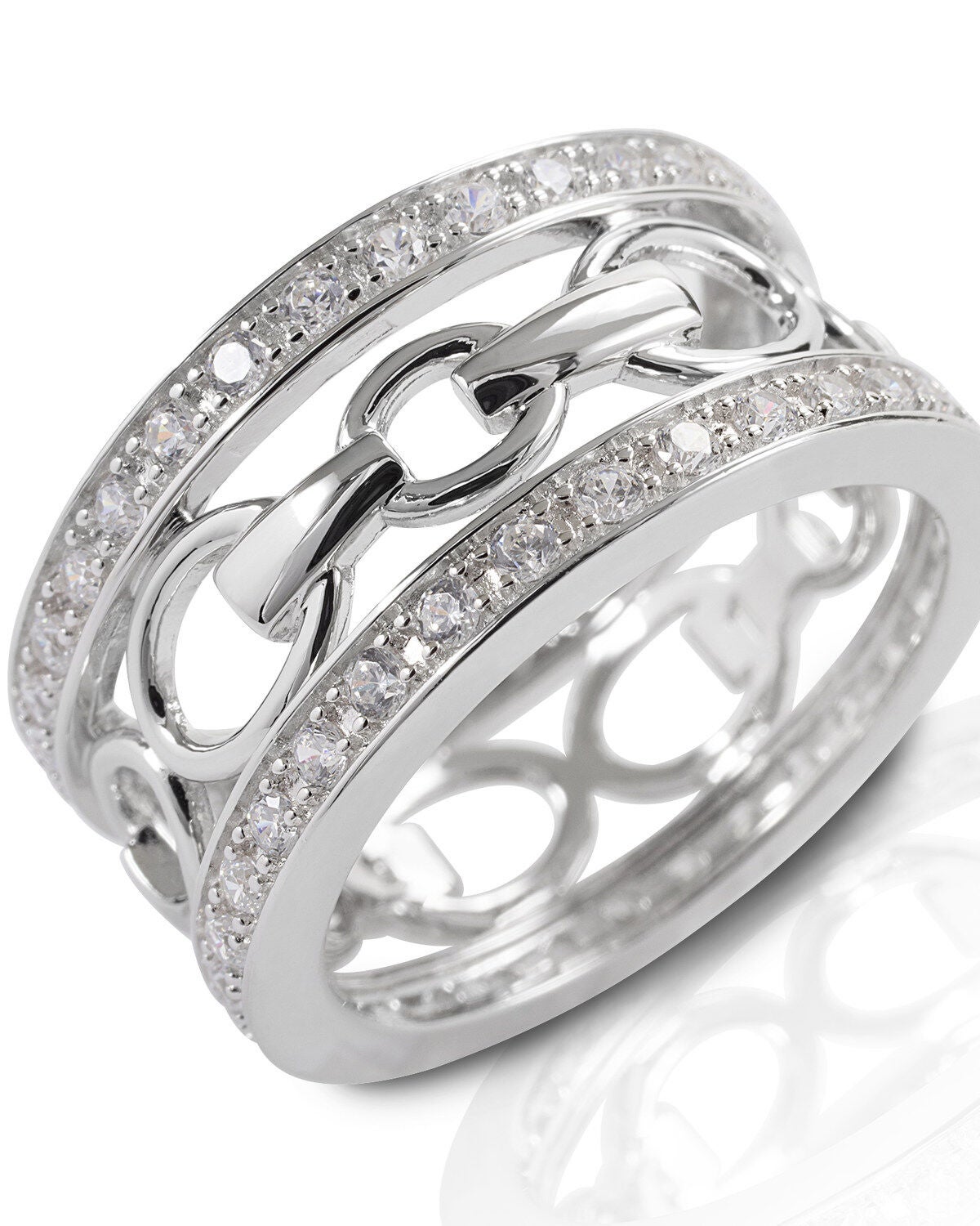 Kelly Herd Women's Wide Band Bit Ring, Silver, hi-res