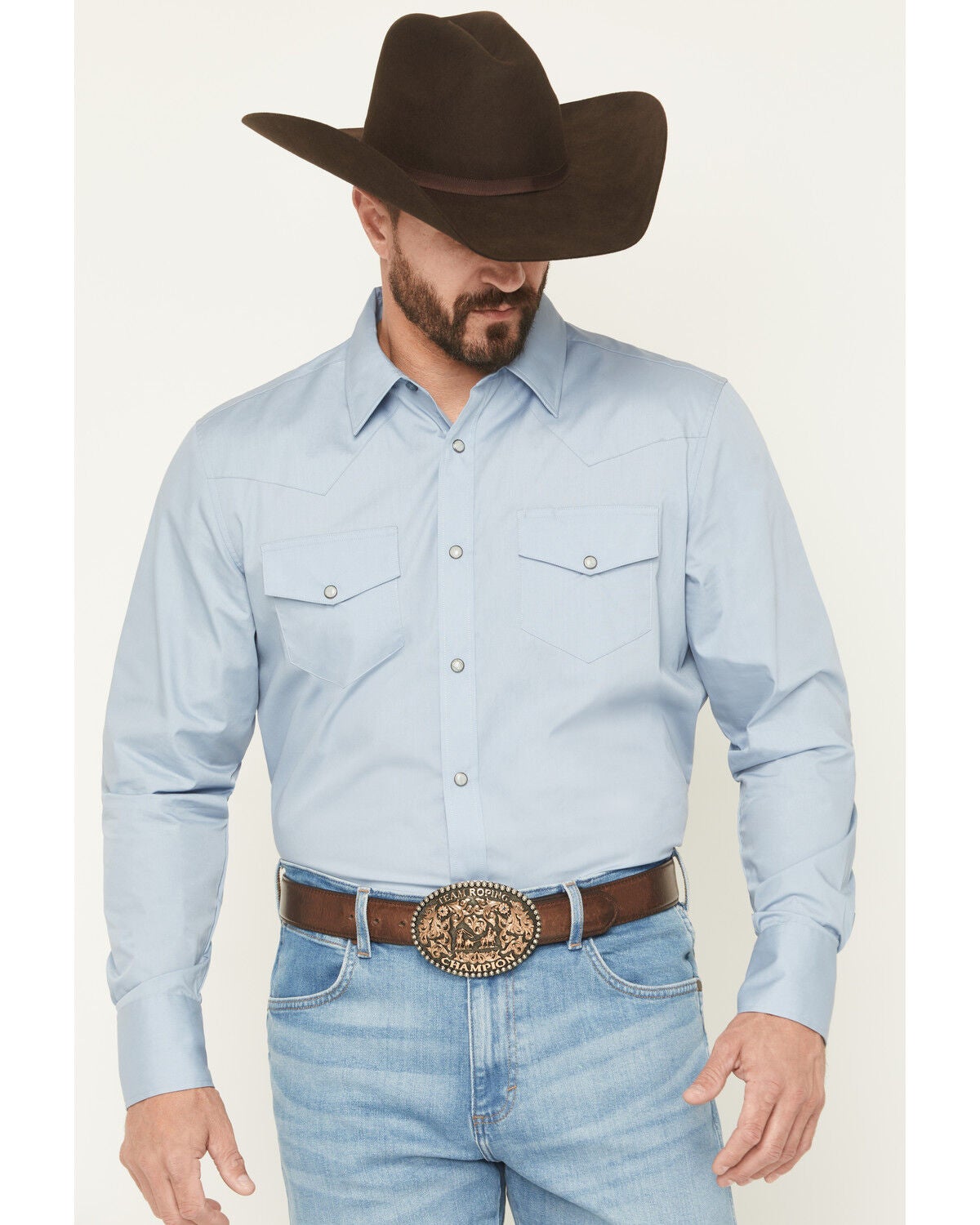 Gibson Trading Co Men's Campfire Solid Long Sleeve Snap Stretch Western Shirt, Blue, hi-res