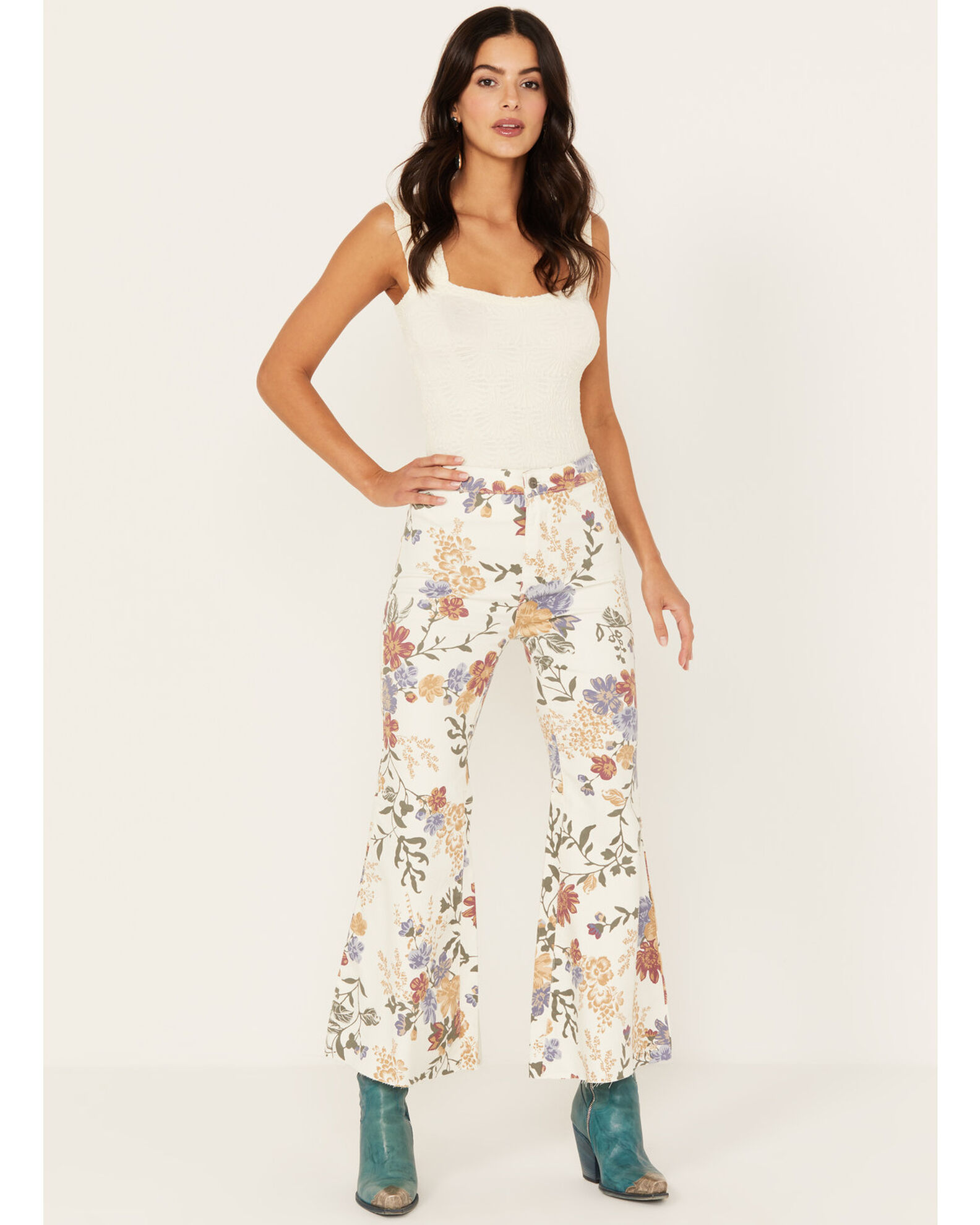 Free People Women s Youthquake Printed Cropped Flare Jeans
