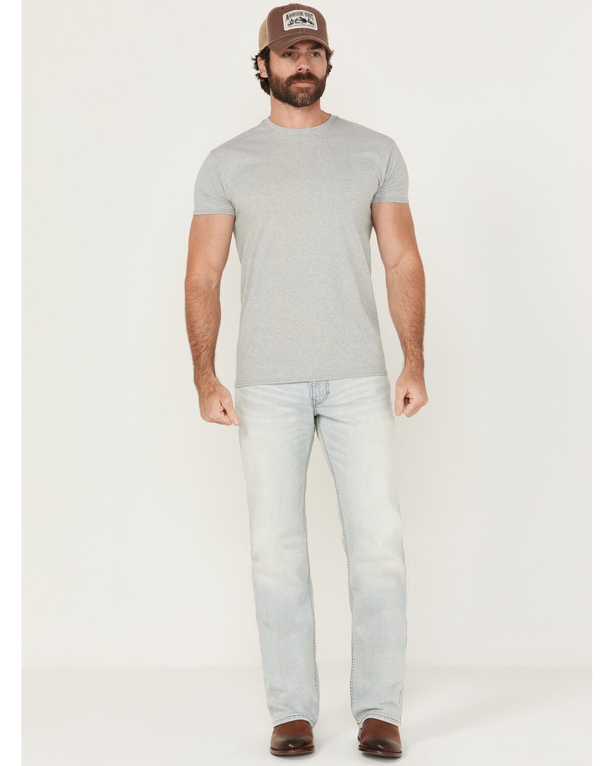 Moonshine Spirit Men's Savage Wash Hutch Slim Bootcut Stretch Denim Jeans, Light Wash, hi-res