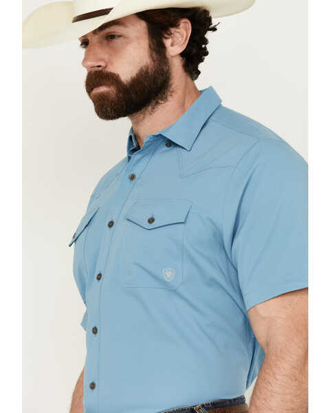Image #2 - Ariat Men's VentTek Solid Short Sleeve Button-Down Performance Western Shirt , Steel Blue, hi-res