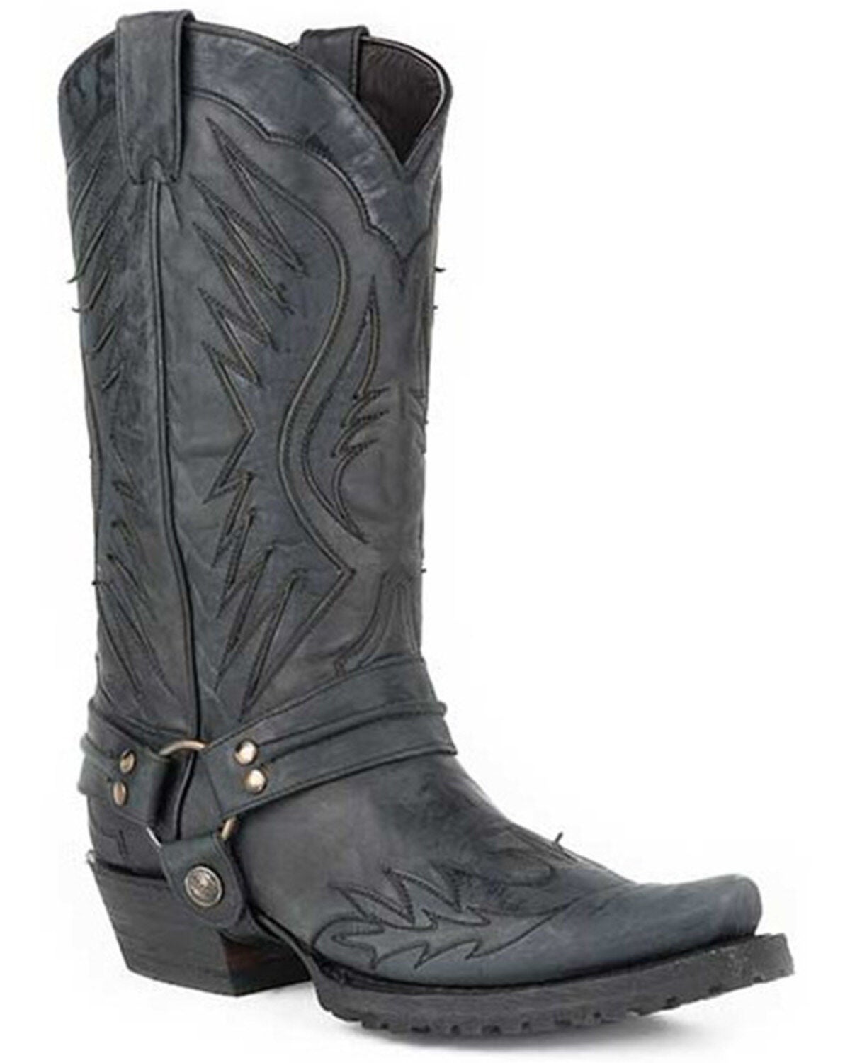 Stetson Men's Biker Outlaw Wing Tip Harness Moto Boots - Snip Toe, Black, hi-res
