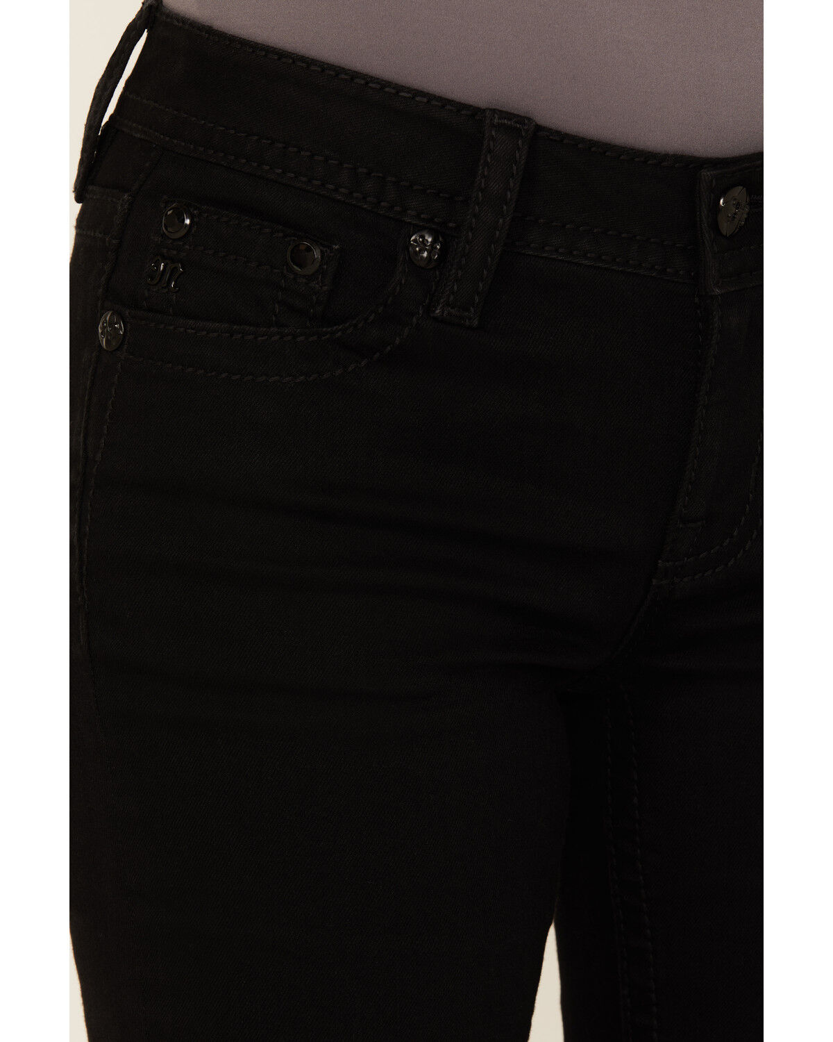Image #4 - Miss Me Women's Wing Embroidered Mid Rise 32" Bootcut Stretch Denim Jeans, Black, hi-res