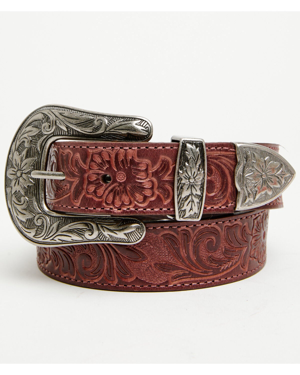 Shyanne Women's Lynnelle Tooled Belt, Dark Red, hi-res