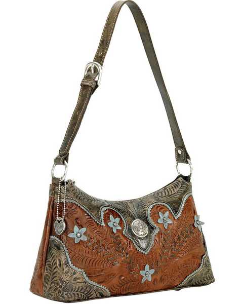 Image #1 - American West Desert Wildflower Zip Top Shoulder Bag, Brown, hi-res