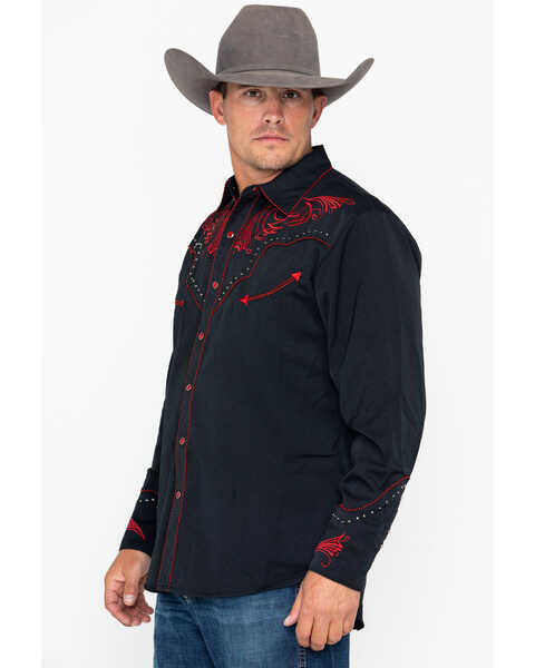 Image #4 - Scully Men's Red Embroidered Long Sleeve Western Shirt , , hi-res