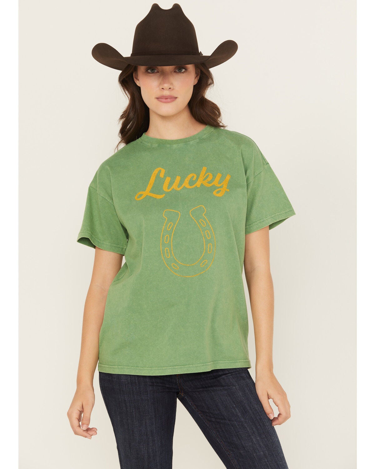 Cleo + Wolf Women's Eddy Lucky Horseshoe Short Sleeve Graphic Tee, Green, hi-res