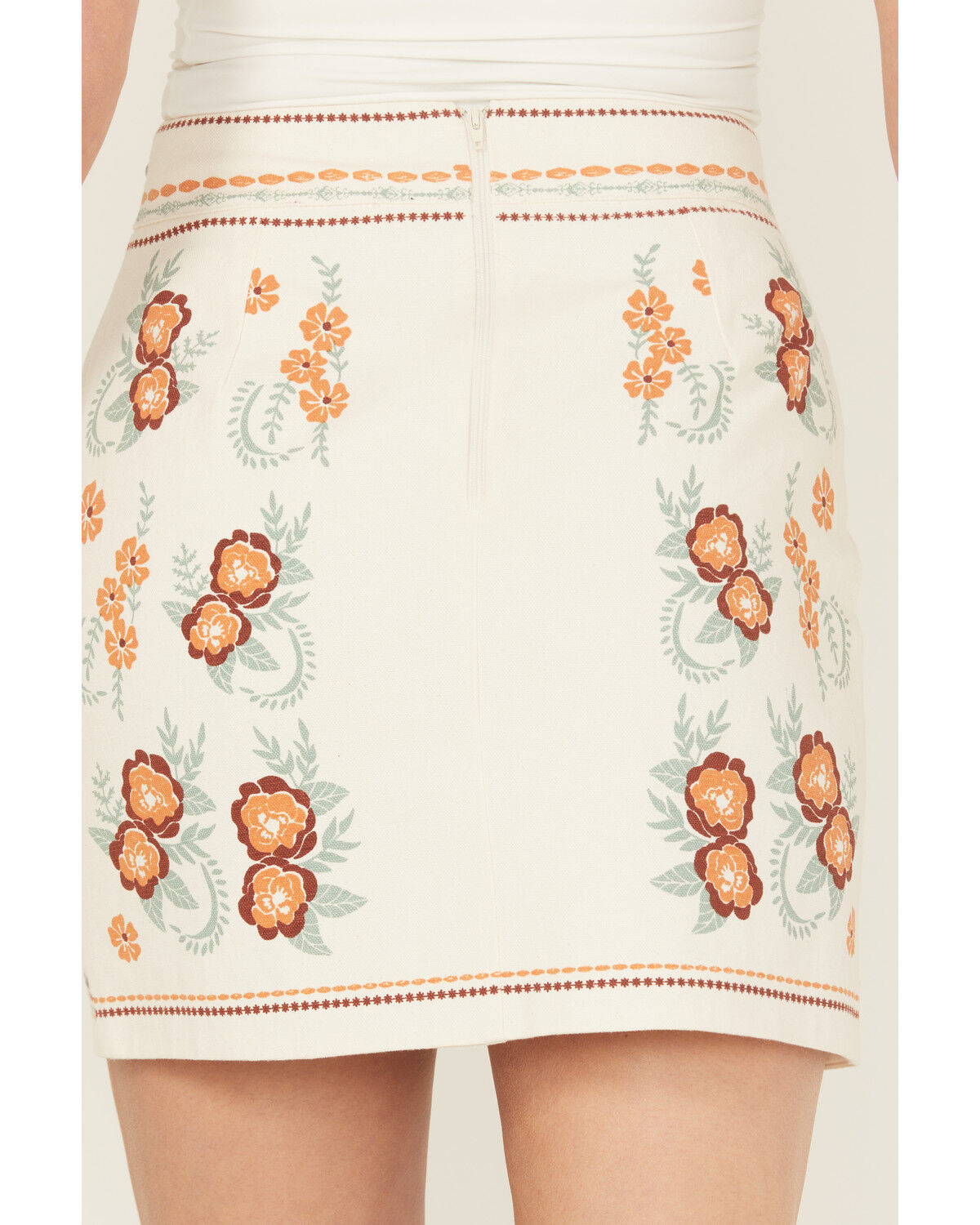Image #4 - Rock & Roll Denim Women's Floral Print Studded Mini Skirt, Cream, hi-res