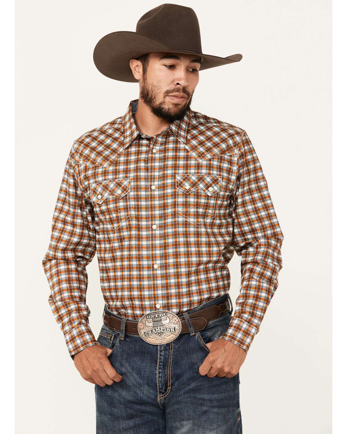 Image #1 - Cody James Men's Reverent Plaid Print Long Sleeve Snap Western Shirt - Tall, Rust Copper, hi-res