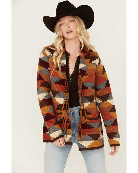 Cotton & Rye Women's Southwestern Print Concho Cardigan , Multi, hi-res